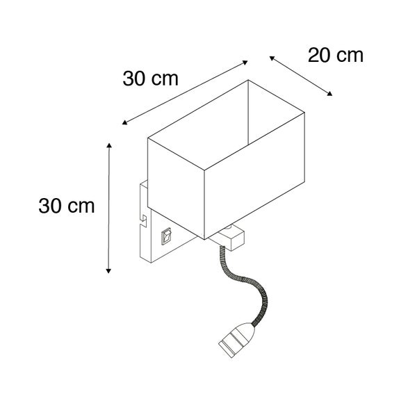 Abbildung einer Wandleuchte mit den Maßen 30 mal 30 mal 20 Zentimeter.