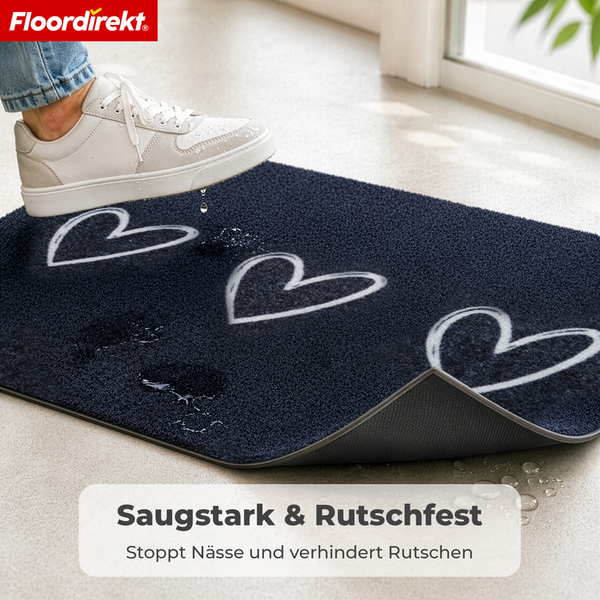 Floordirekt Schmutzfangmatte mit Herz Motiv, saugstark und rutschfest mit Gummirücken, ideal als Fußmatte für den Eingangsbereich.