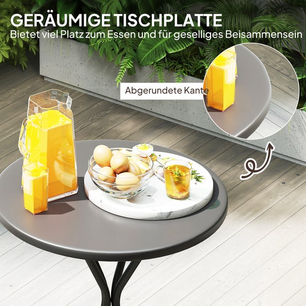 Outsunny Gartentisch Ø60 x 70 cm, Wetterfest Balkontisch aus Stahl, Runder Esstisch mit Fußpolster Outdoor Campingtisch Beistelltisch, Terrassentisch für Garten Terrasse Balkon Schwarz