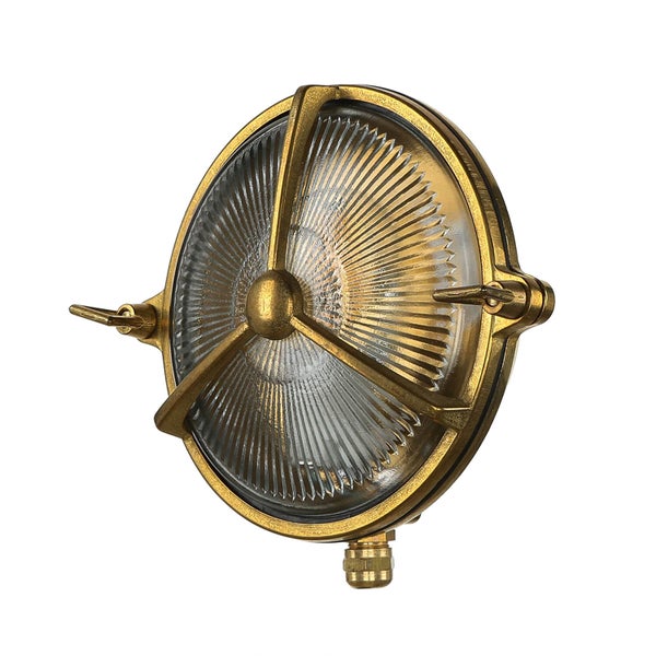 Runde Messing-Deckenleuchte mit geriffeltem Glas