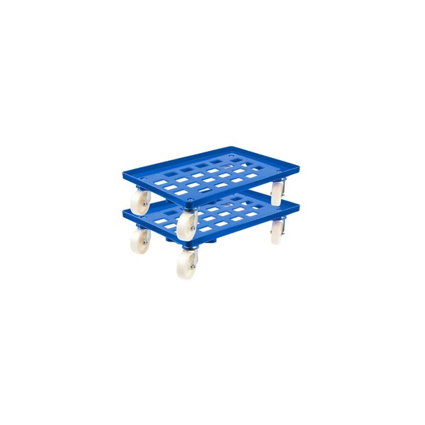PROREGAL SparSet 2x Transportroller für Euroboxen 60 x 40 cm mit Kunststoffräder Blau Gitter/Rasterdeck 2 Lenkrollen und 2 Bremsrollen 300 kg