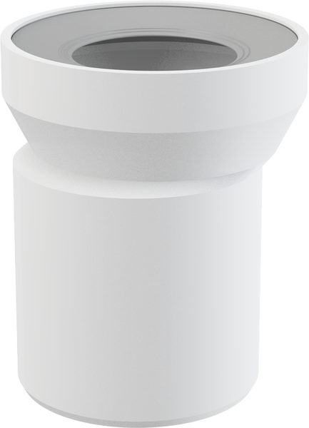 Weißer, exzentrischer WC-Anschlussstutzen aus Kunststoff für Abflussrohre.