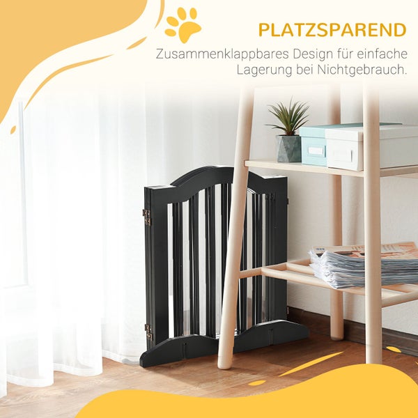 PawHut Absperrgitter Hund 3-teilig, 154,5 x 61 cm Faltbar Hundegitter mit Tür, Türschutzgitter mit 2 Stützfüßen, Freistehend Treppengitter für Küche, Flur, Schwarz