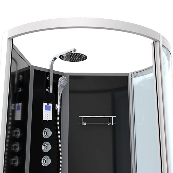 Komplettduschkabine mit integrierter Badewanne, Massagedüsen, Regenduschkopf, Handbrause und digitaler Steuerung.