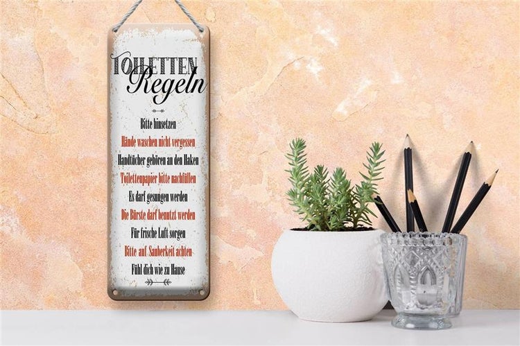 Blechschild Spruch lustig Toiletten Regeln 10x27cm