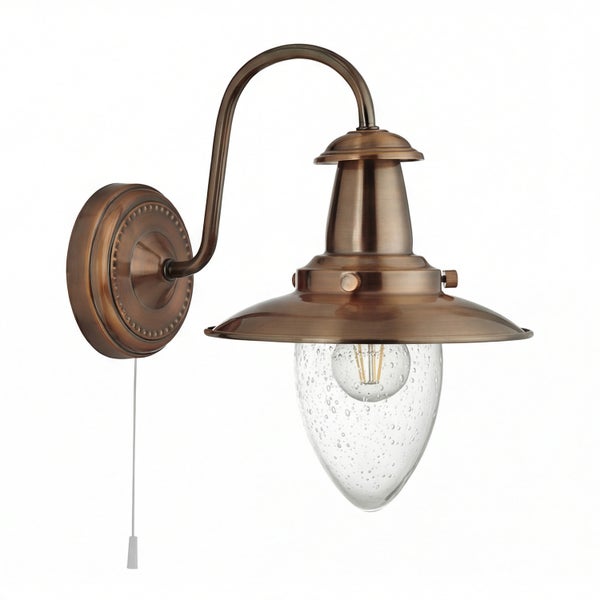 Wandleuchte mit Glasschirm und Zugschalter