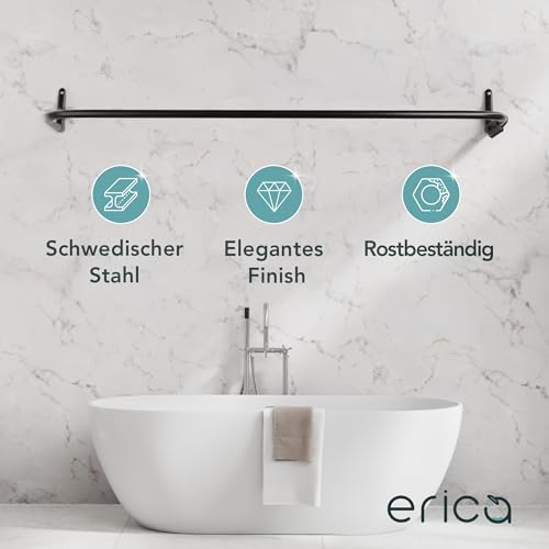 Erica Duschvorhangstange L-form & U-form - 4-in-1 Duschvorhangstangesystem für Badewanne oder Dusche - Duschstange Ecke - Stahl mit Pulverbeschichtung - Ohne Deckenhalterung - Schwarz