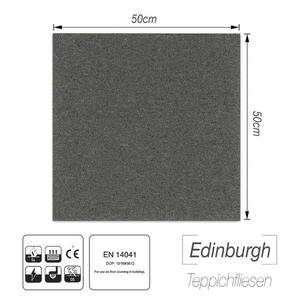 FLOORDIREKT Nylon Teppichfliese Edinburgh - 50 x 50 cm - Selbstliegend - Anthrazit