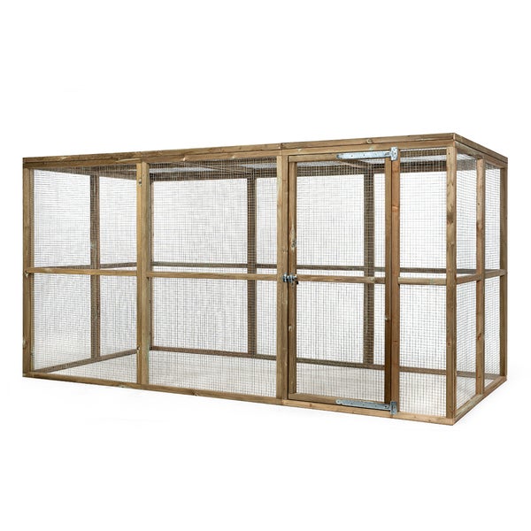 Großer, rechteckiger Hasenstall aus Holz mit Drahtgitter