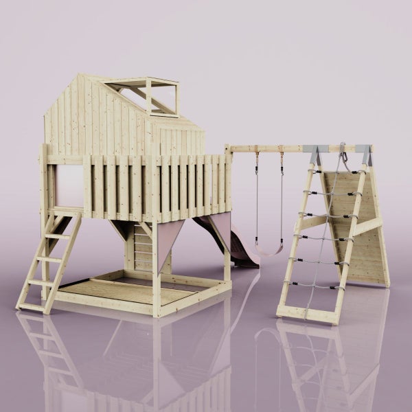 Spielturm mit Rutsche, Schaukel und Kletterwand für den Garten