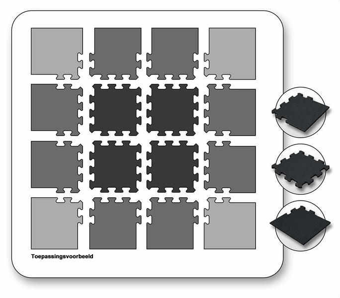 Gummifliese Schwarz 25mm - 50x50 cm - Puzzle System Eckstück