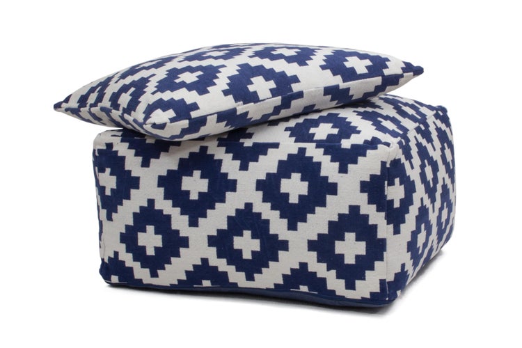 Pouf- Kissen-Set Hocker modern Weiß / Blau 80 cm