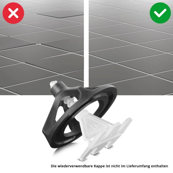Fliesenverlegesystem mit korrekt und inkorrekt verlegten Fliesen