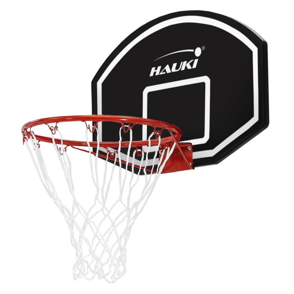 Hauki Basketballkorb-Set mit Ring Ø 41 cm und Netz, 71 x 45 cm, Schwarz, Basketball-Backboard für Wandmontage, wetterfest, In/Outdoor, Hängender Basketballbrett Basketballring, für Erwachsene & Kinder