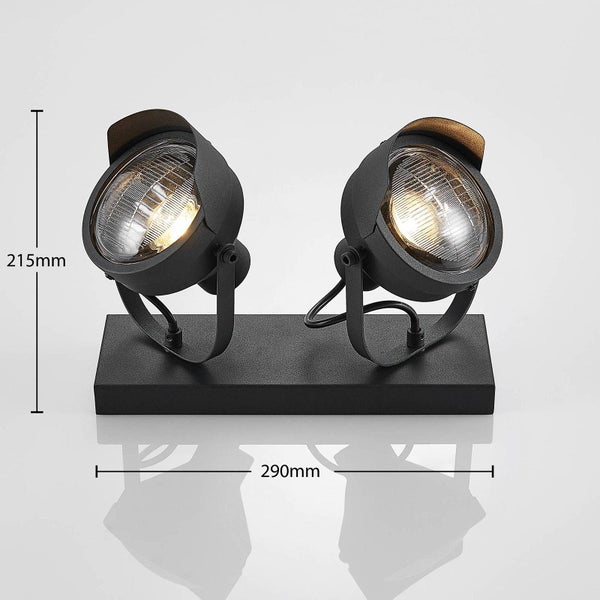 Doppelte schwarze Scheinwerferleuchte mit den Maßen 215 mm Höhe und 290 mm Breite