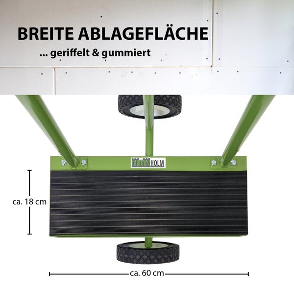 TrutzHolm Transportkarre mit breiter, gummierter Ablagefläche und circa 60 cm Breite.