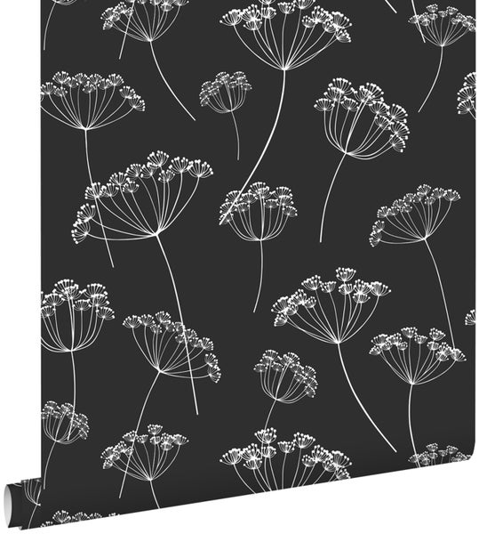 ESTAhome Tapete Doldenblütler Schwarz-Weiß - 53 cm x 10.05 m - 139105