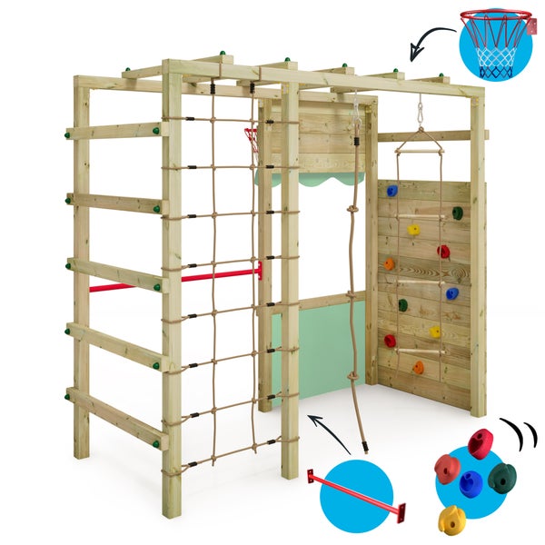 WICKEY Klettergerüst Spielturm Smart Action Gartenspielgerät mit Kletterwand und Spiel-Zubehör – pastellgrün