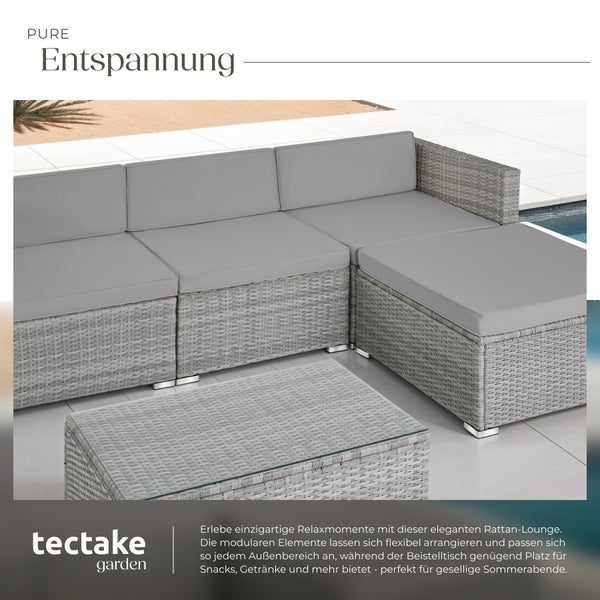 Rattan Lounge tectake Florenz mit Sicherheitsglasplatte für 3 bis 4 Personen hellgrau/dunkelgrau