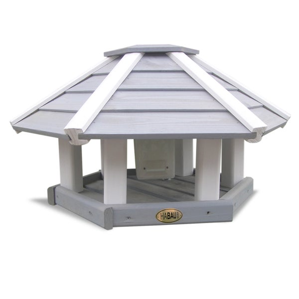 Holzvogelhaus mit Dach und Habau Logo