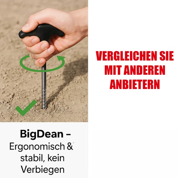 Hand dreht einen BigDean Erdnagel mit T-Griff in den Boden