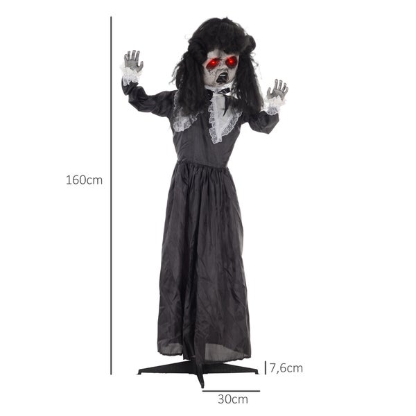 HOMCOM 160cm Halloween Dekoration Geisterpuppe mit LED-Lichter, Soundfunktion, Haustür Deko mit verstellbare Arme, Garten Dekofigur in Lebensgröße für Party