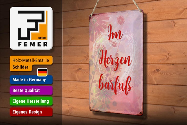Blechschild Spruch 20x30cm Im Herzen barfuss Schild