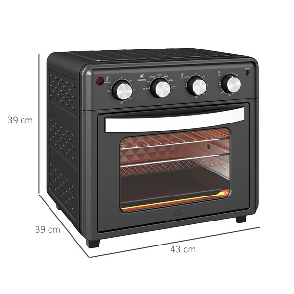 HOMCOM Minibackofen mit Umluft 30L Mini Ofen mit Backblech, Grillrost und Krümelblech, 90 °C-230 °C Heißluftfritteuse mit 7 Modi, Frittierkorb, 60 Min. Timer, 1600W, Metall