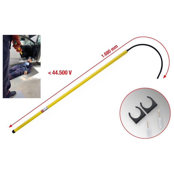 Freischaltwerkzeug mit einer Länge von 1680 mm, geeignet bis zu 44500 Volt, inklusive Rohrschellen