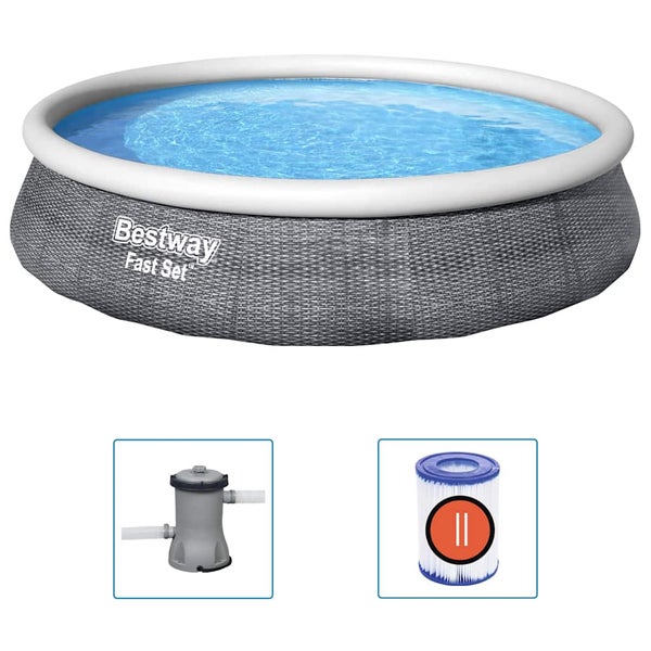 Bestway Fast Set Aufstellpool rund in Rattan Optik inklusive Filterpumpe und Filterkartusche