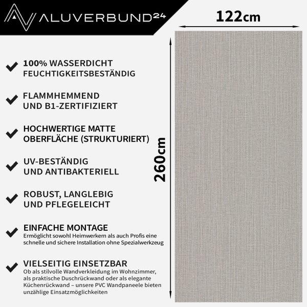 Strukturierte PVC Wandplatte 122 x 260 Zentimeter fuer Dusch- und Kuechenrueckwände wasserdicht und flammenhemmend.