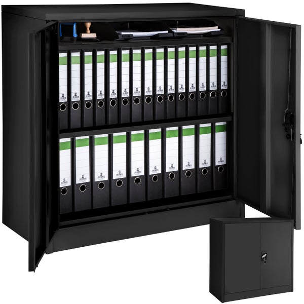 Aktenschrank tectake  90 x 40 x 90 cm aus pulverbeschichtetem Stahl schwarz