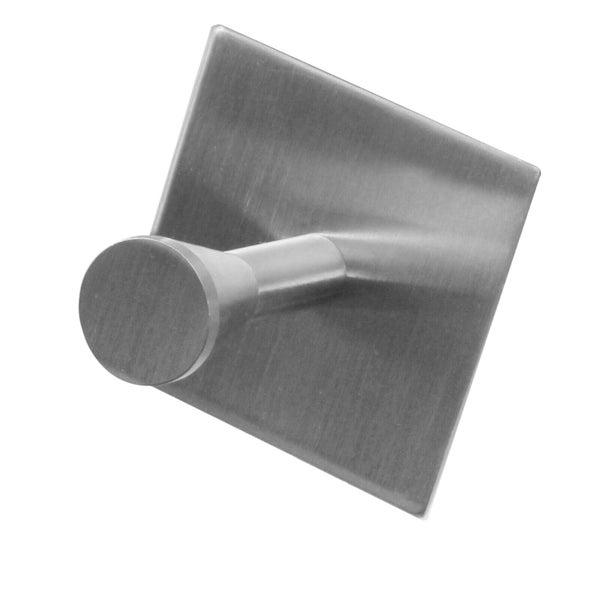 Wandhaken aus gebürstetem Edelstahl mit quadratischer Grundplatte und rundem Hakenkopf.