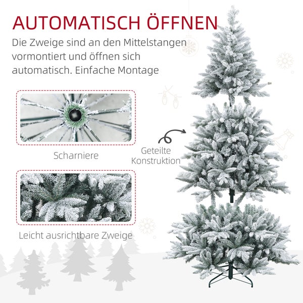 HOMCOM Künstlicher Weihnachtsbaum, 180 cm Christbaum mit 994 Spitzen, Kunstschnee, klappbar Metallständer, für Weihnachten Deko, Grün