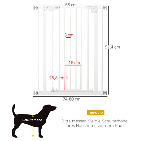 PawHut Türschutzgitter, 74-80L x 3,5B x 91,4H cm, Stahl, Kunststoff, Weiß