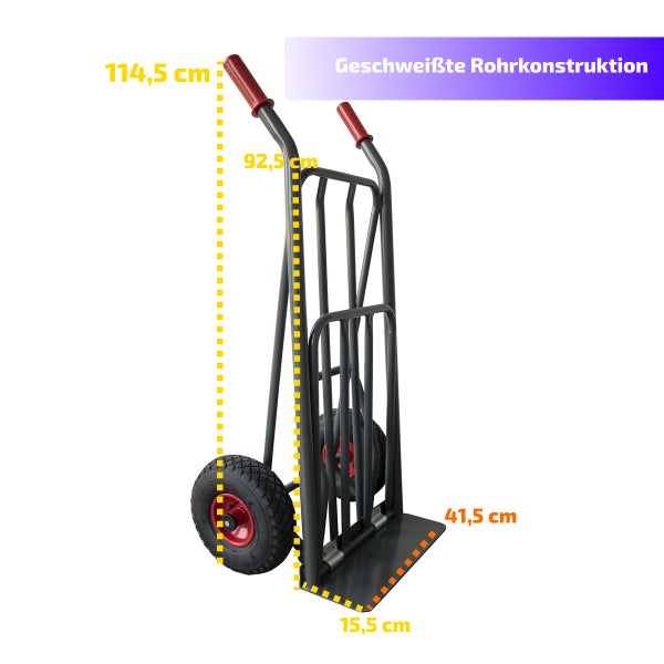 Sackkarre Ravendo BD250 Easy-Tip klappbar – Profi Transporthilfe mit Luftreifen, Zusatzladefläche, 250 kg Tragkraft