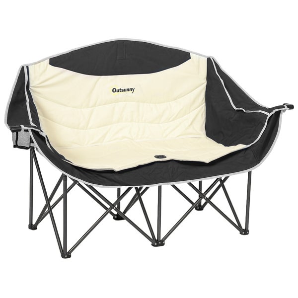 Outsunny Faltstuhl 2 Sitzer faltbar Campingstuhl mit Getränkehalter Tragetasche Outdoor Klappstuhl bis 250kg belastbar robust leicht gepolstert Angelstuhl Gartenstuhl für Garten Camping Strand