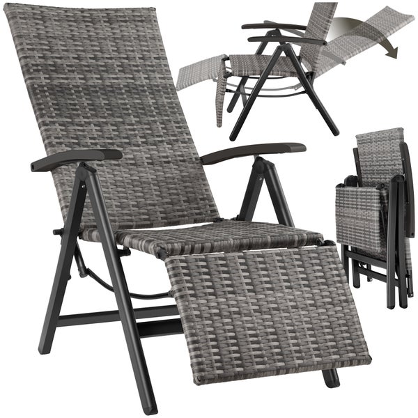 Rattanstuhl tectake Brisbane  58 x 77 x 113 cm mit Aluminiumgestell grau