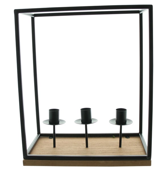 FRANK FLECHTWAREN | Kerzenhalter Square, METALL, HOLZ, 25 x 14 x 30 cm
