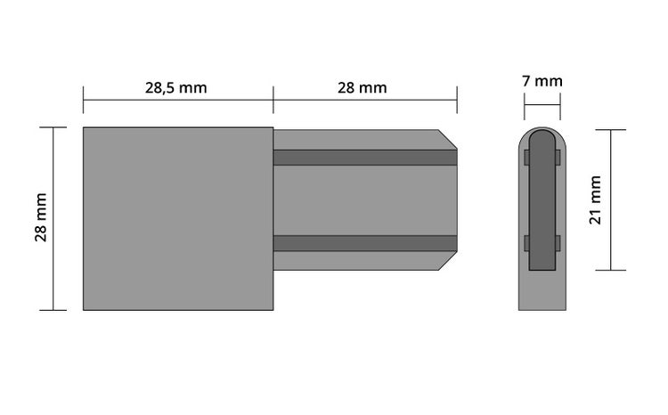 Technische Zeichnung eines Möbelgriffs mit Maßangaben