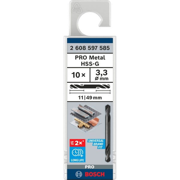 Bosch PRO Metal HSS-G Spiralbohrer mit Doppelklinge 3,3 x 11 x 49 mm - 2608597585