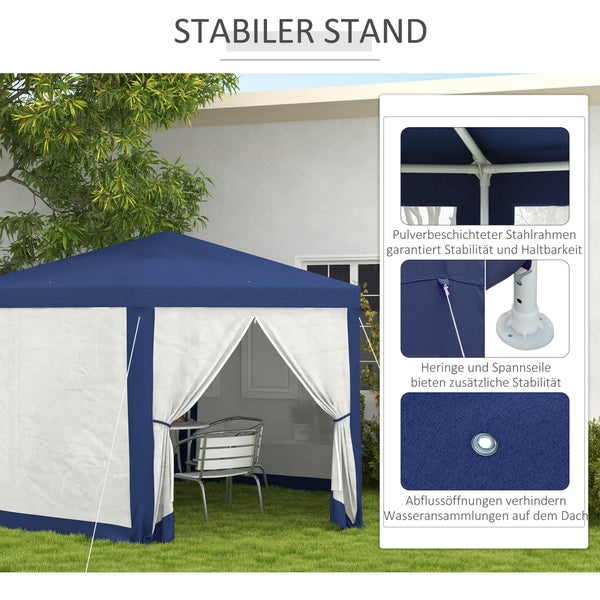 Outsunny Pavillon 4x3m Sechseckig Wasserabweisend Stabil Winterfest Pavillon mit Moskitonetz Partyzelt Gartenzelt mit 6 Seitenteilen Gartenpavillon für Camping Garten, Blau