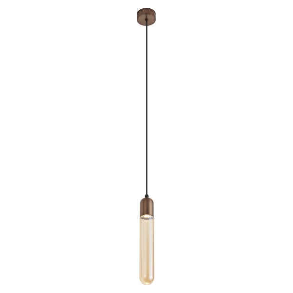 Moderne Pendelleuchte mit zylindrischem Glas-Leuchtmittel und runder Deckenbefestigung zur Innenbeleuchtung