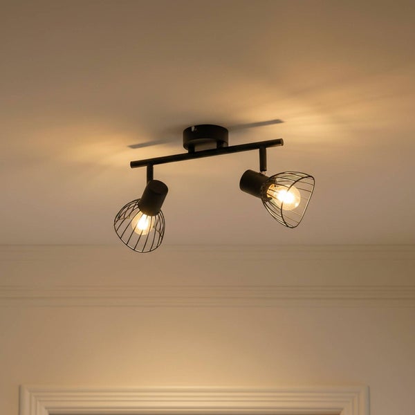 Deckenleuchte mit zwei Lampen und Metallkäfigen