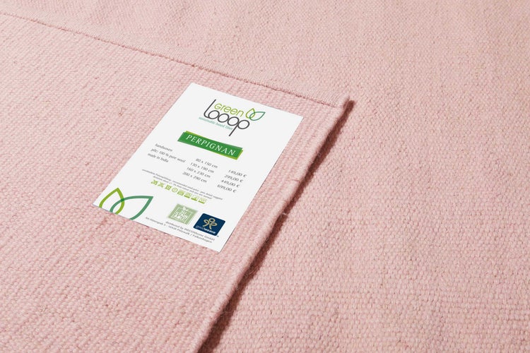 Kelim Teppich Rosa aus Wolle Perpignan Green Looop 80x150 cm