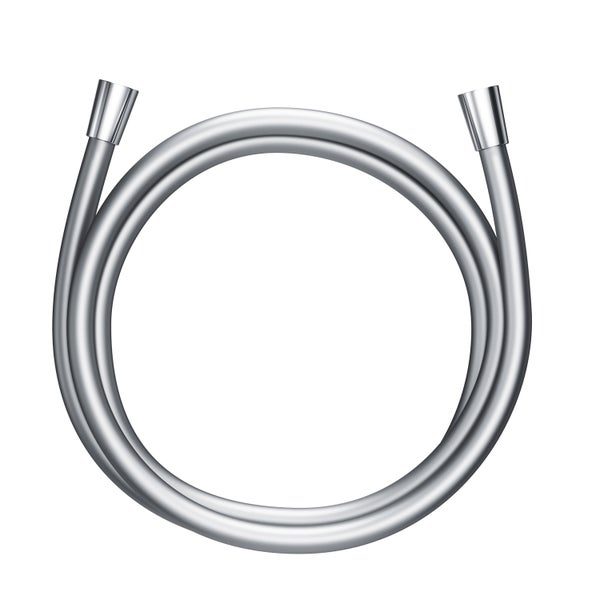 Flexibler Brauseschlauch in Silber mit zwei Anschlüssen.