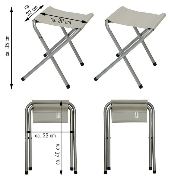 AMANKA klappbarer höhenverstellbarer Campingtisch 90x60x70 cm inkl. 2 Falthocker Campingtischset Kofferformat Hell Grau