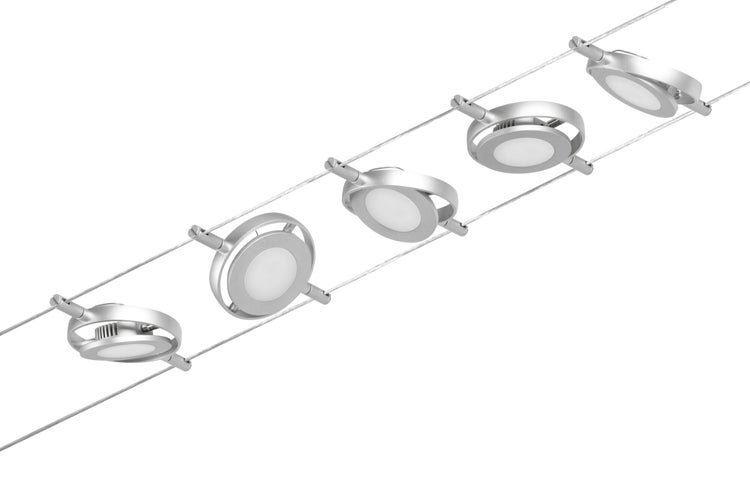 CorDuo LED Seilsystem RoundMac Basisset 5x200lm 5x4,5W 3000K 230/12V Chrom matt, Chrom