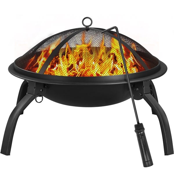 Feuerschale mit Schutzgitter und Schürhaken für den Garten