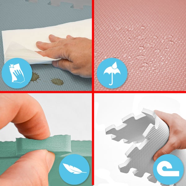 Merkmale der Schaumstoffmatte: leicht zu reinigen, wasserabweisend, geringes Gewicht und flexibel.
